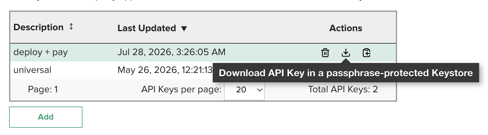 API key actions